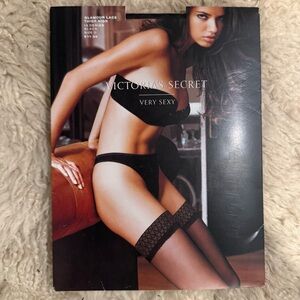 Victoria's Secret Black Lace-Top Thigh Highs